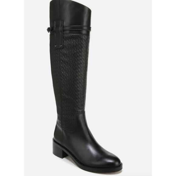 Franco Sarto Colt Tall Leather Boots 9 Wide Calf Black NWT Riding Knee High - Picture 1 of 12